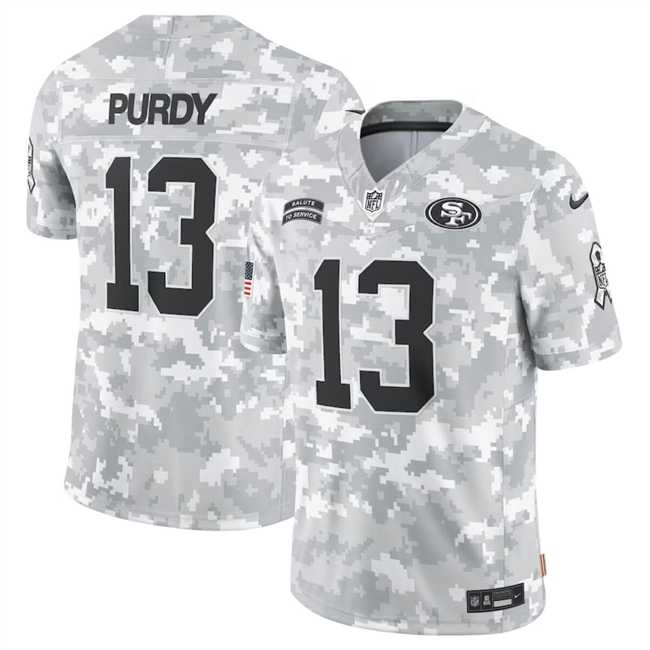 Mens San Francisco 49ers #13 Brock Purdy 2024 Arctic Camo Salute To Service Limited Stitched Jersey Dyin